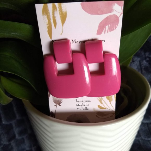Big pink dangle hinged square earrings